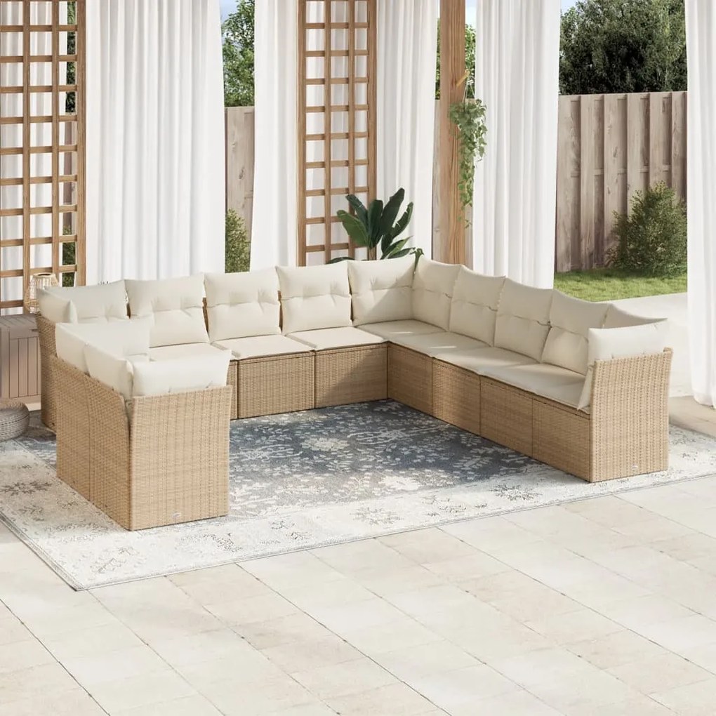11 pcs conjunto sofás de jardim c/ almofadões vime PE bege