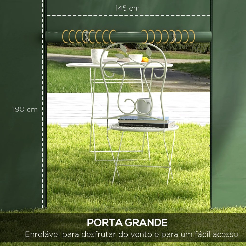 Paredes Laterais para Tenda de 2 Painéis 3x2 m com Janela Enrolável e Porta com Fecho de Correr para Tenda 3x3/6m Verde