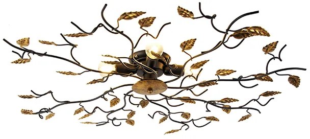 LED Plafon Inteligente Preto com Dourado 80 cm 4-Luzes incl. 4 Wifi P45 - Foglie Clássico / Antigo