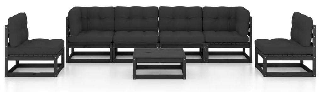 7 pcs conjunto lounge de jardim c/ almofadões pinho maciço
