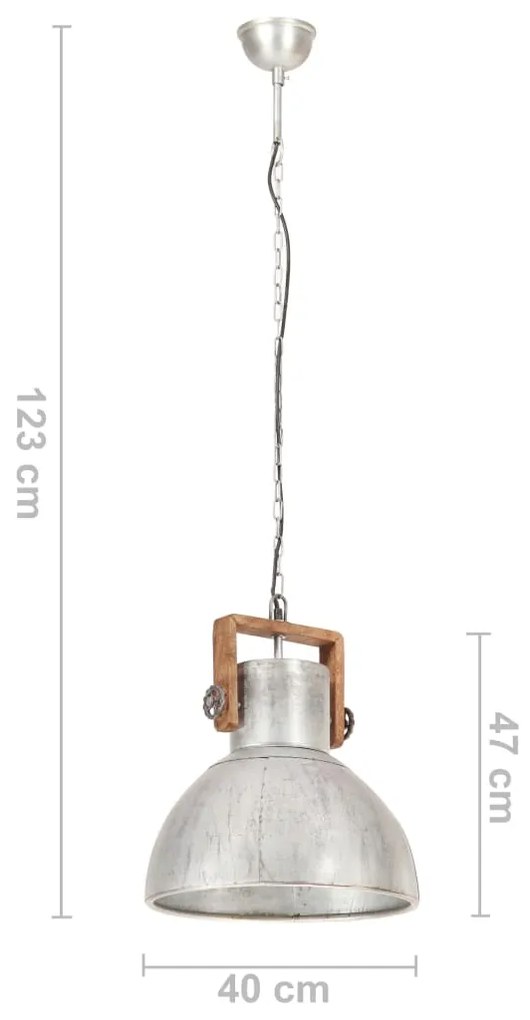Candeeiro suspenso industrial redondo 25 W 40 cm E27 prateado
