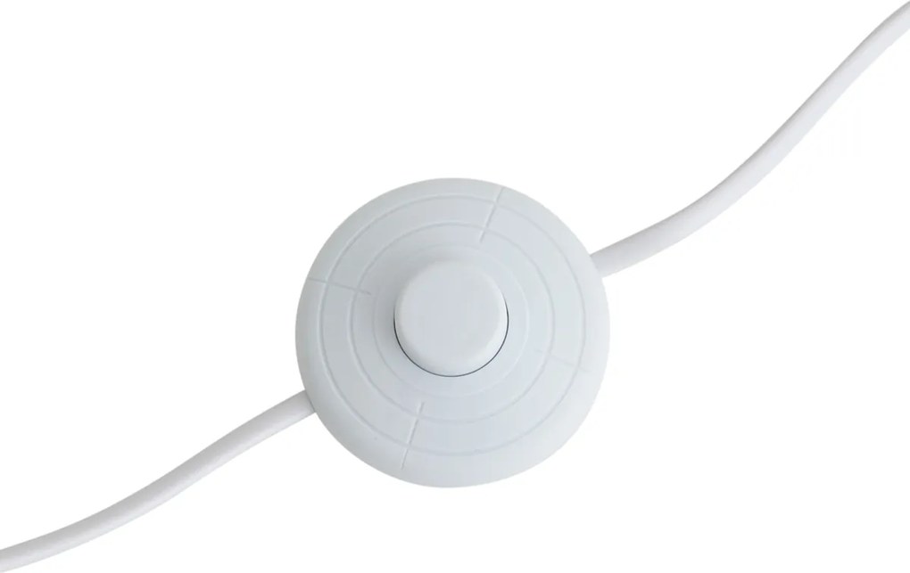 Candeeiro de pé tripé de madeira com abajur listrado branco e bege 50cm - Lou