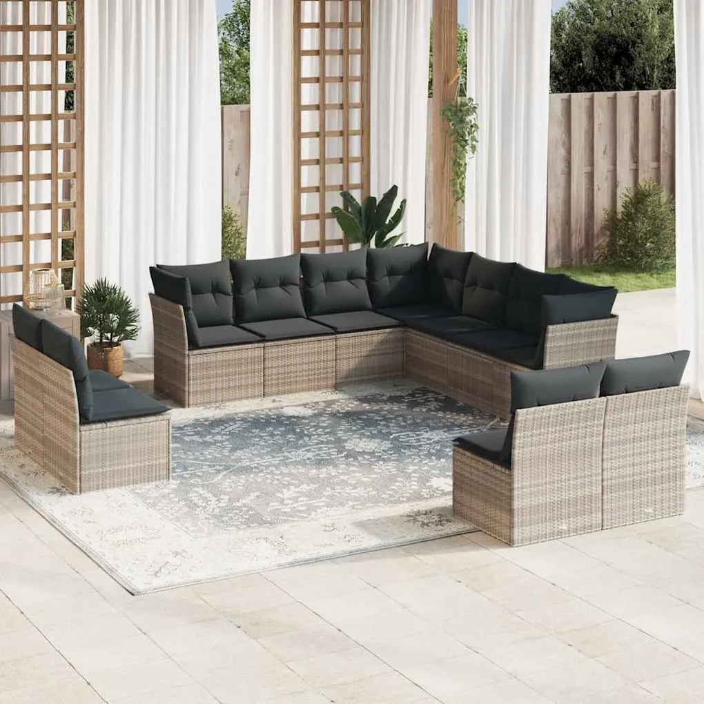 vidaXL 11 pcs conjunto sofás de jardim c/ almofadões vime PE cinzento