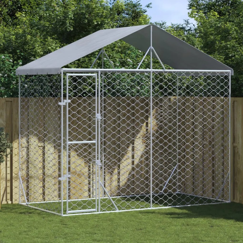 153680 vidaXL Canil de exterior com teto 3x1,5x2,5 m aço galvanizado prateado