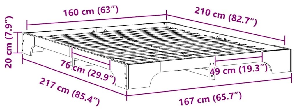 Estrutura de cama de chão Castanho 160 x 210 cm Madeira maciça