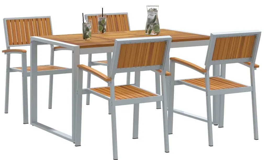 Conjunto de Jantar de 5 Peças Madeira Maciça de Acácia e Metal