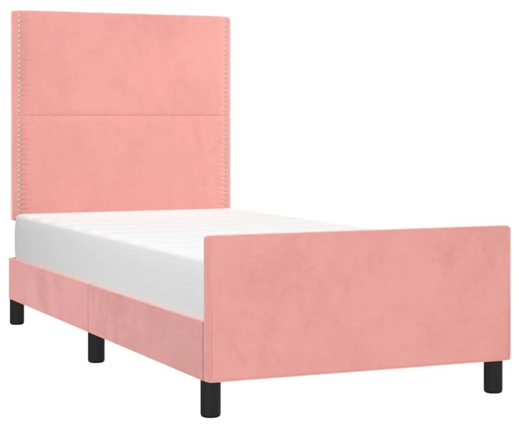 Estrutura de cama c/ cabeceira 90x200 cm veludo rosa