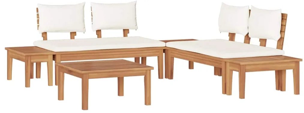 Conjunto de Bancos de Jardim com cortinas 3 pcs Marrom e Creme