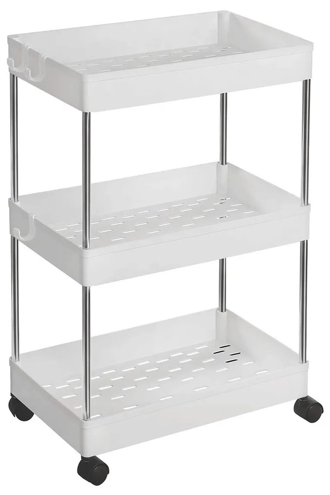 Carrinho de armazenamento SONGMICS de 3 níveis, carrinho de cozinha com rodas, carrinho estreito para cozinha, banheiro, escritório ou espaços pequenos, 42 x 22,5 x 61 cm, branco KSC009W01