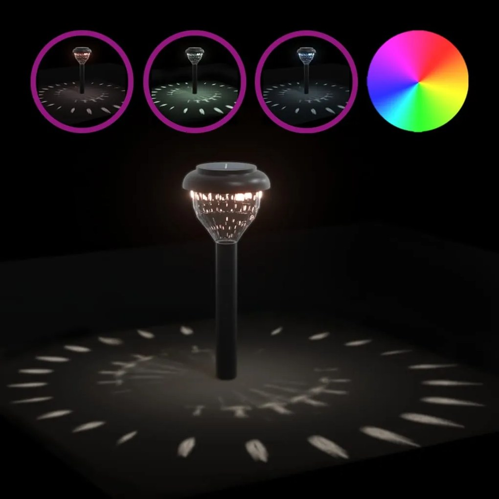 Luzes solares p/ caminhos c/ espigões 4 pcs branco quente e RGB