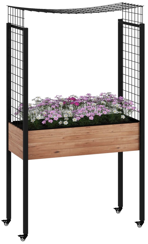 Outsunny Horta Elevada com Rodas Horta Urbana com Treliça Orifícios de Drenagem para Plantas Trepadeiras Flores 110x49x190 cm Marrom | Aosom Portugal