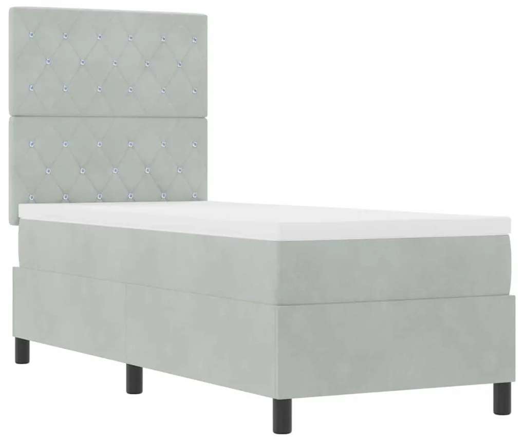 Cama Box com Colchão e Luz LED Cinza Claro 80x200 cm em Veludo