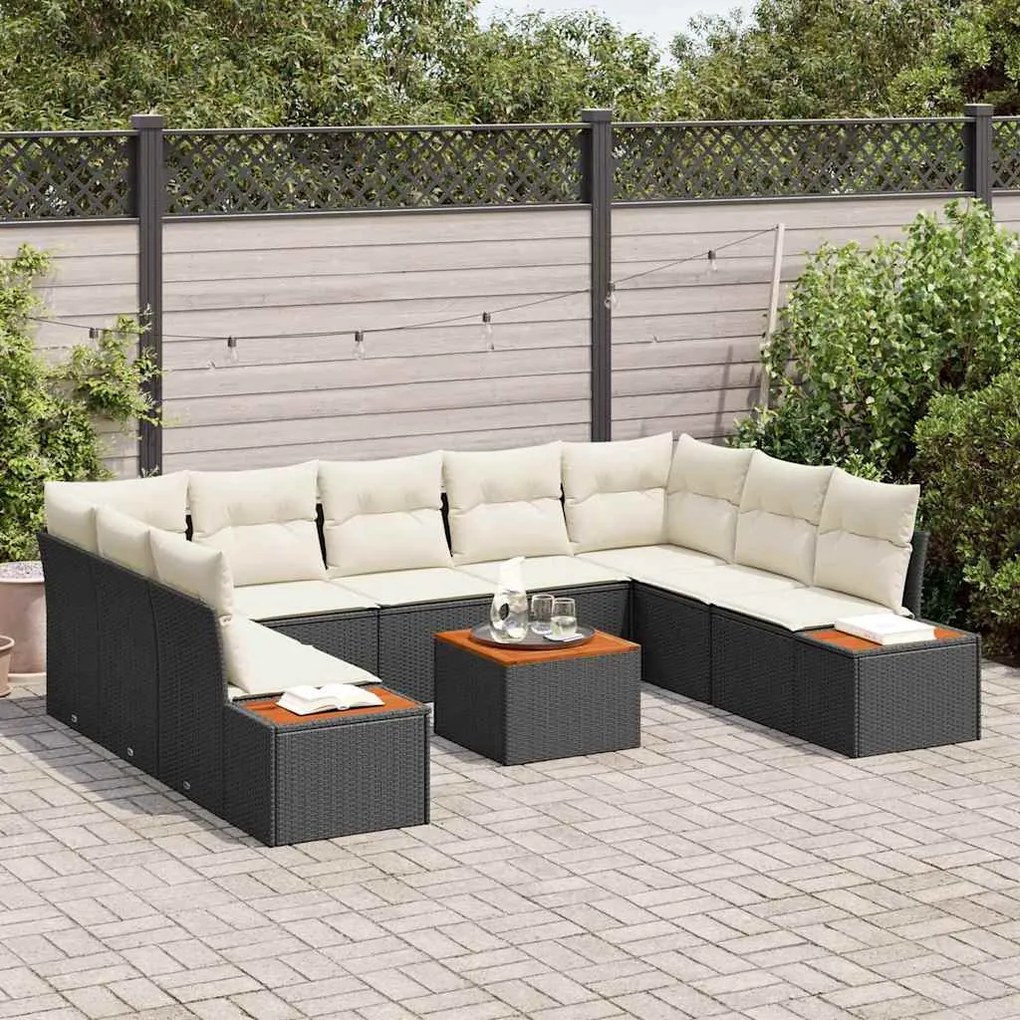 Conjunto de Sofás de Jardim , 10 Peças e Almofadas, Vime Preto e Acáci