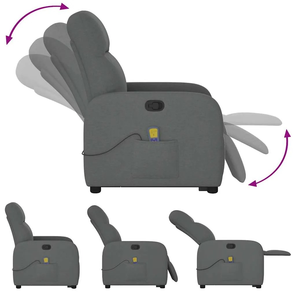Poltrona elevatória de massagens tecido cinzento-escuro