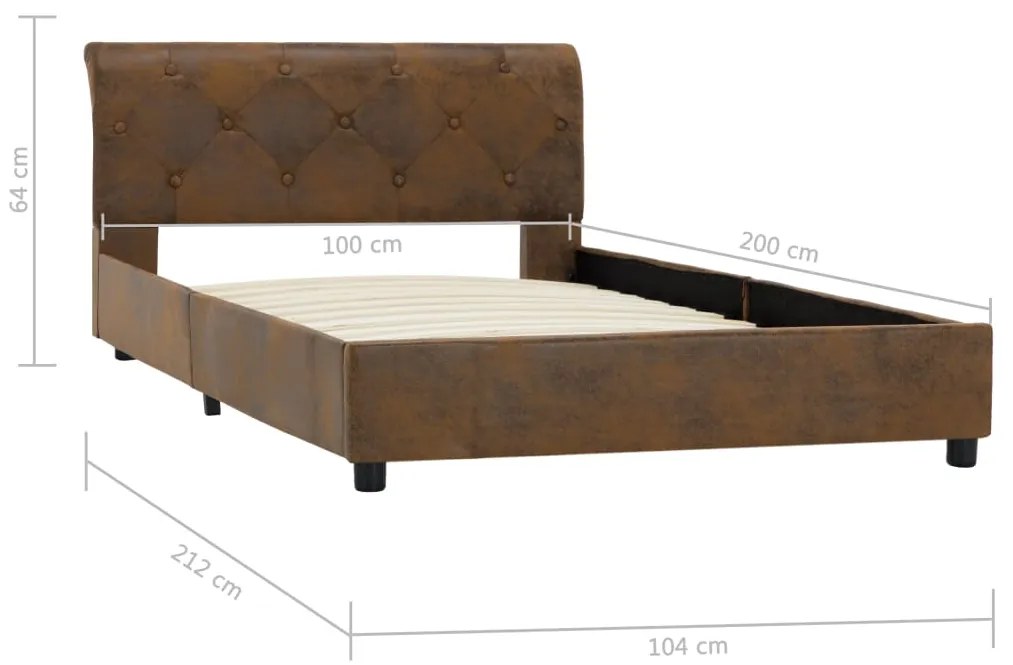 Estrutura de cama 100x200 cm camurça artificial castanho