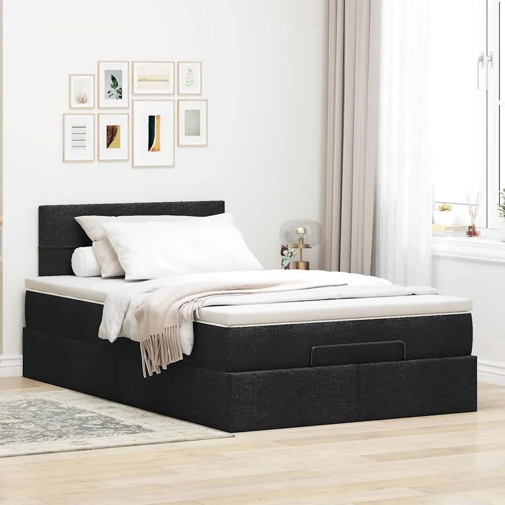 Cama otomana com colchão 120x200 cm tecido preto