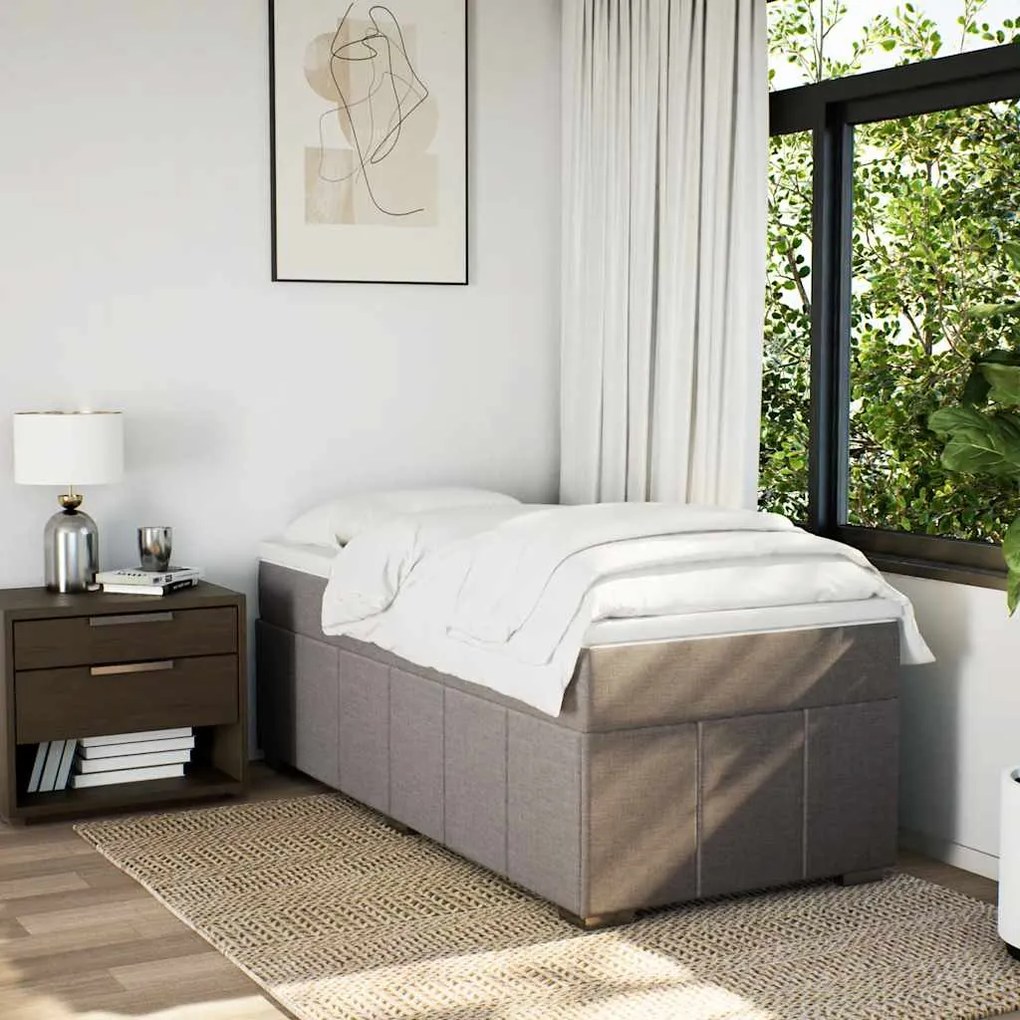 Cama com molas/colchão 100x200 cm tecido cinza-acastanhado