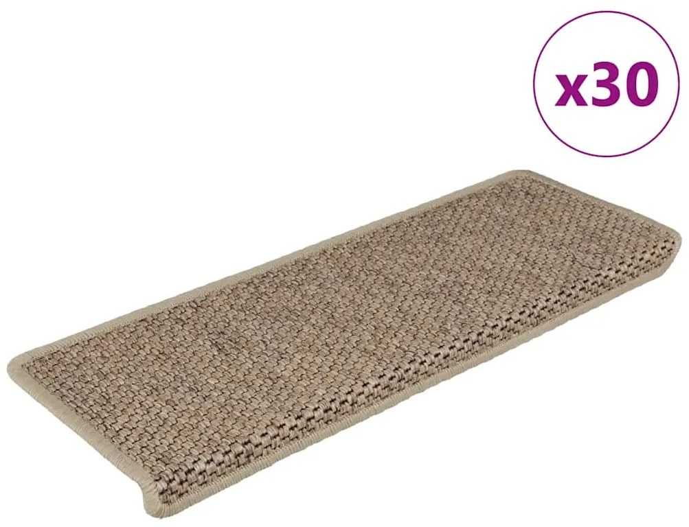 Tapetes escada adesivos aspeto sisal 30pcs 65x21x4cm cor areia