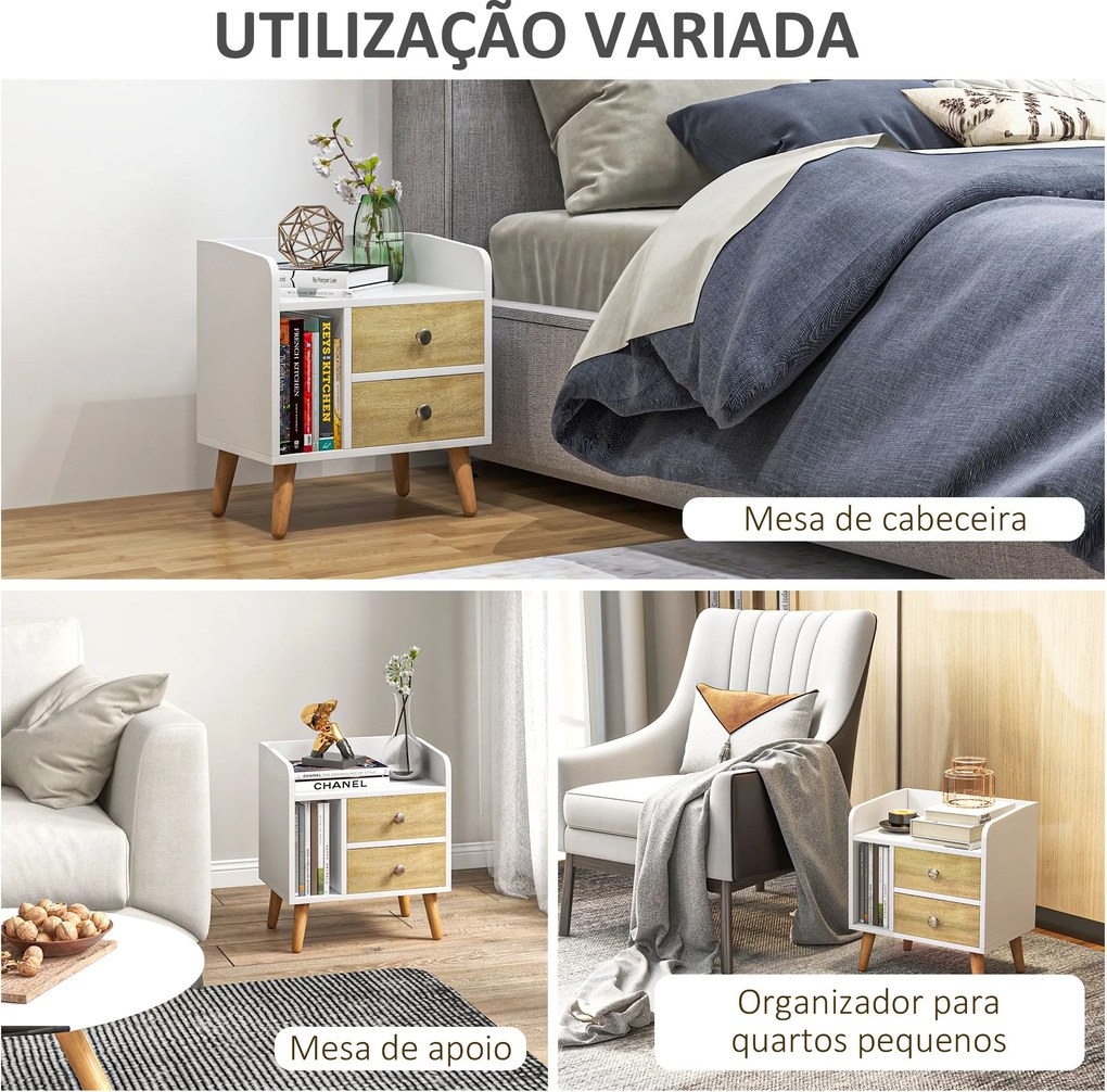 Mesa de cabeceira compacta Mesa multifuncional com 2 gavetas grandes e