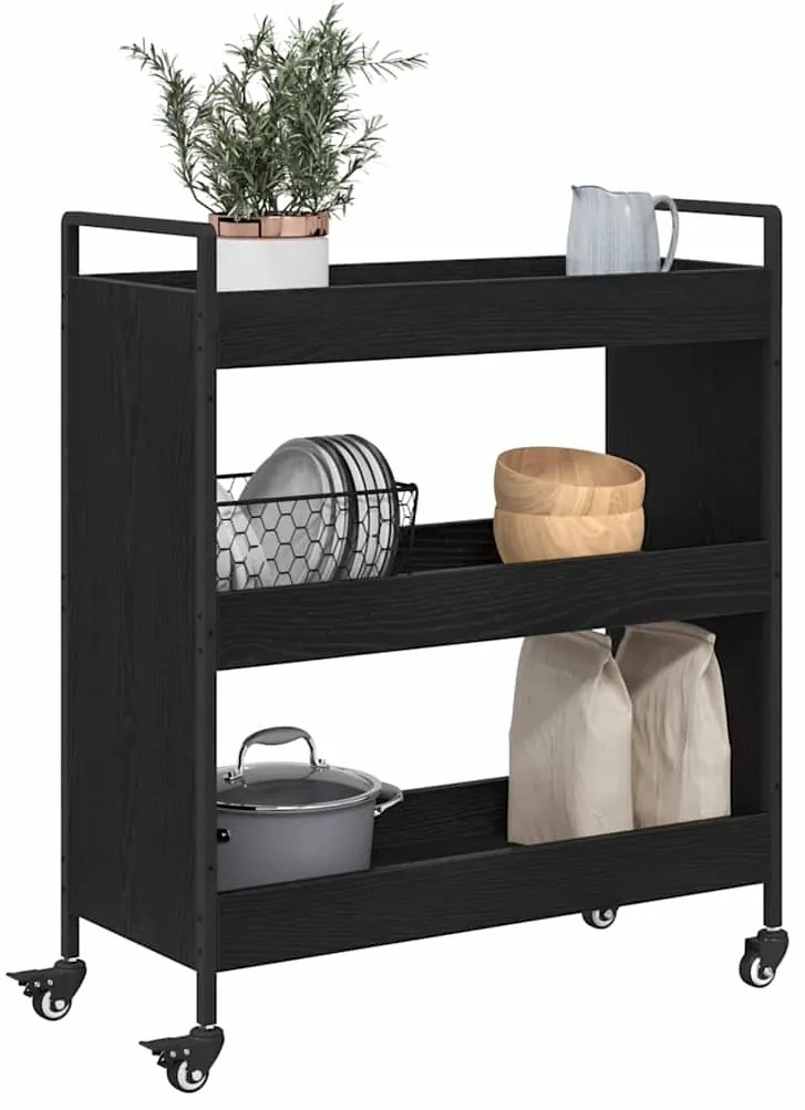Carrinho de Cozinha Manual Carvalho preto 70 x 30 x 82 cm