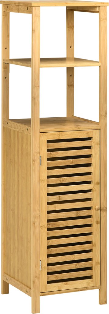kleankin Armário Auxiliar Bambu Casa de Banho 2 Prateleiras Abertas Porta Ripas Design Elegante 32,9x29,9x120 cm Madeira | Aosom Portugal