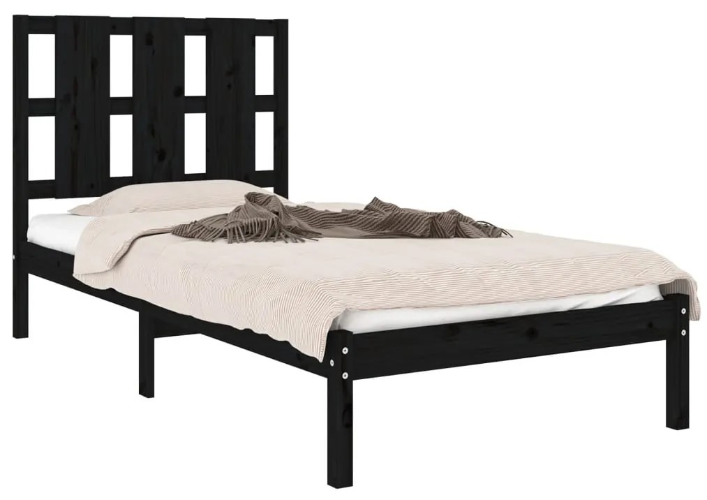 Estrutura cama pequena solteiro 75x190 cm madeira maciça preto