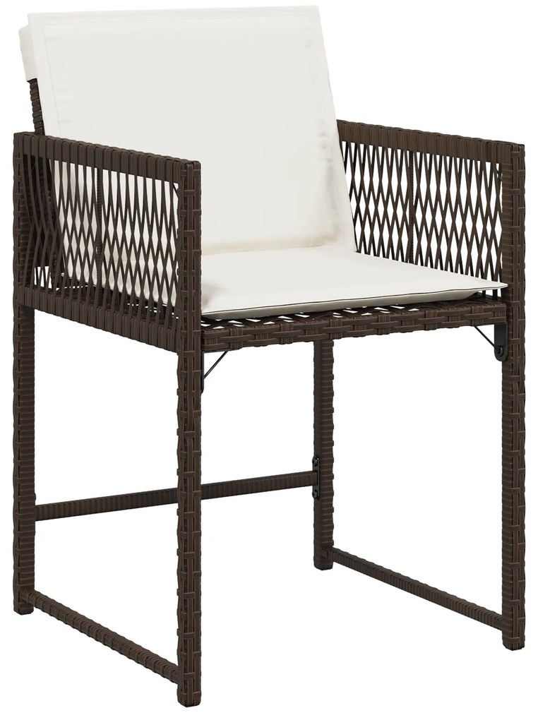 Conjunto de Jantar de Jardim com Almofadas Marrom Rattan Poliéster