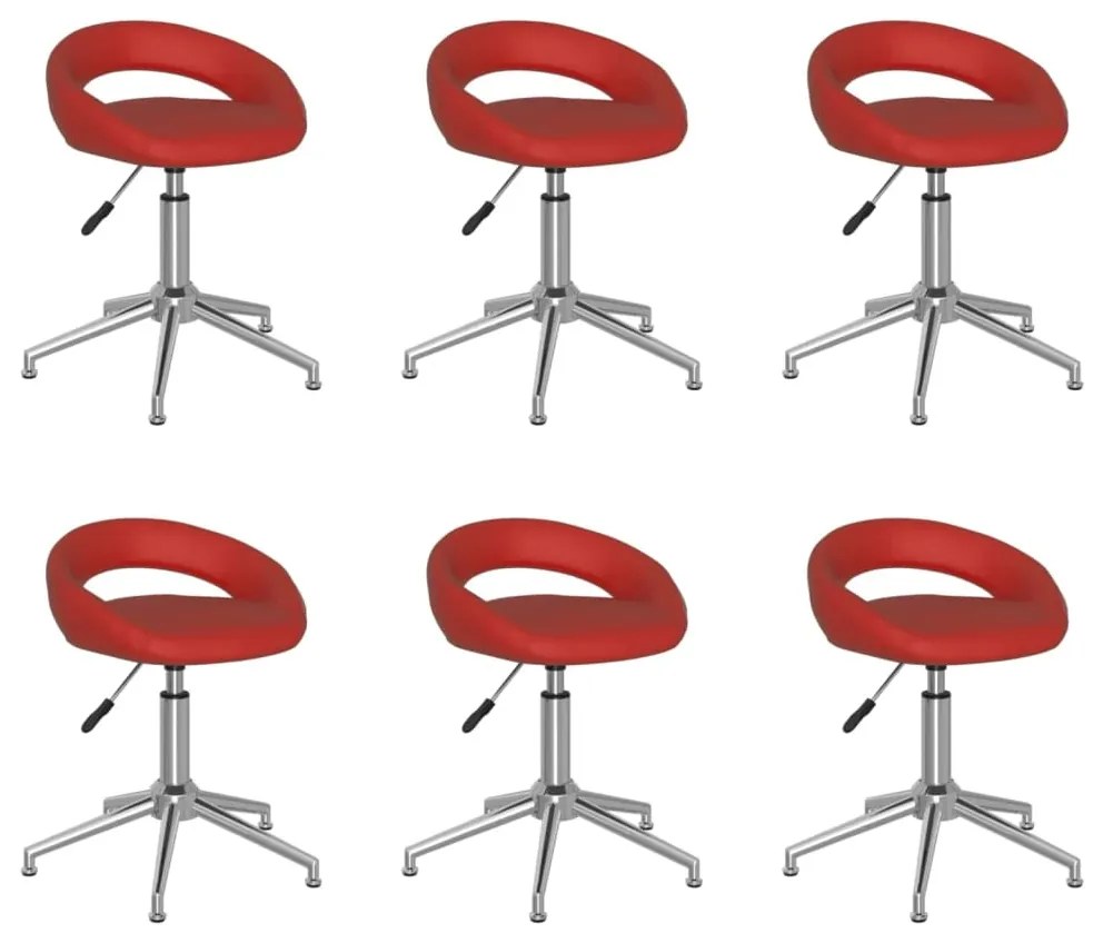 vidaXL Cadeiras jantar giratórias 6pcs couro artificial vermelho-tinto