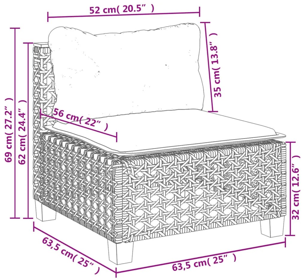 6 pcs conjunto sofás de jardim c/ almofadões vime PE preto