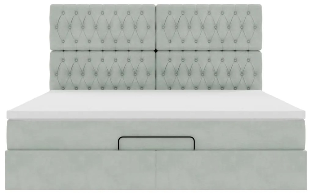 Estrutura cama otomana colchões 160x200cm veludo cinzento claro