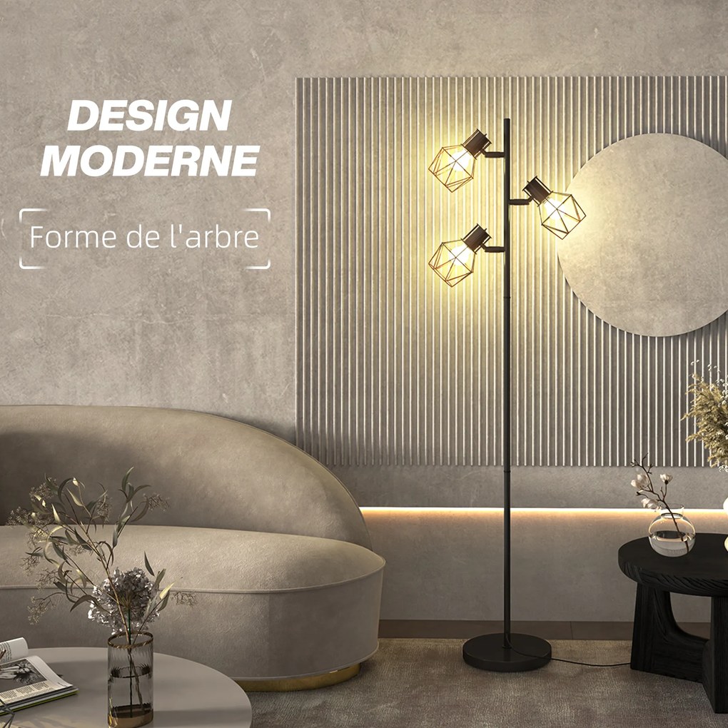 Candeeiro de pé para sala de estar com 3 luzes, compatível com lâmpadas E27 (não incluídas) 41 x 28 x 169 cm, preto