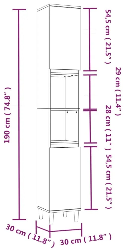 3 pcs Conjunto móveis casa de banho madeira proc. cinza sonoma