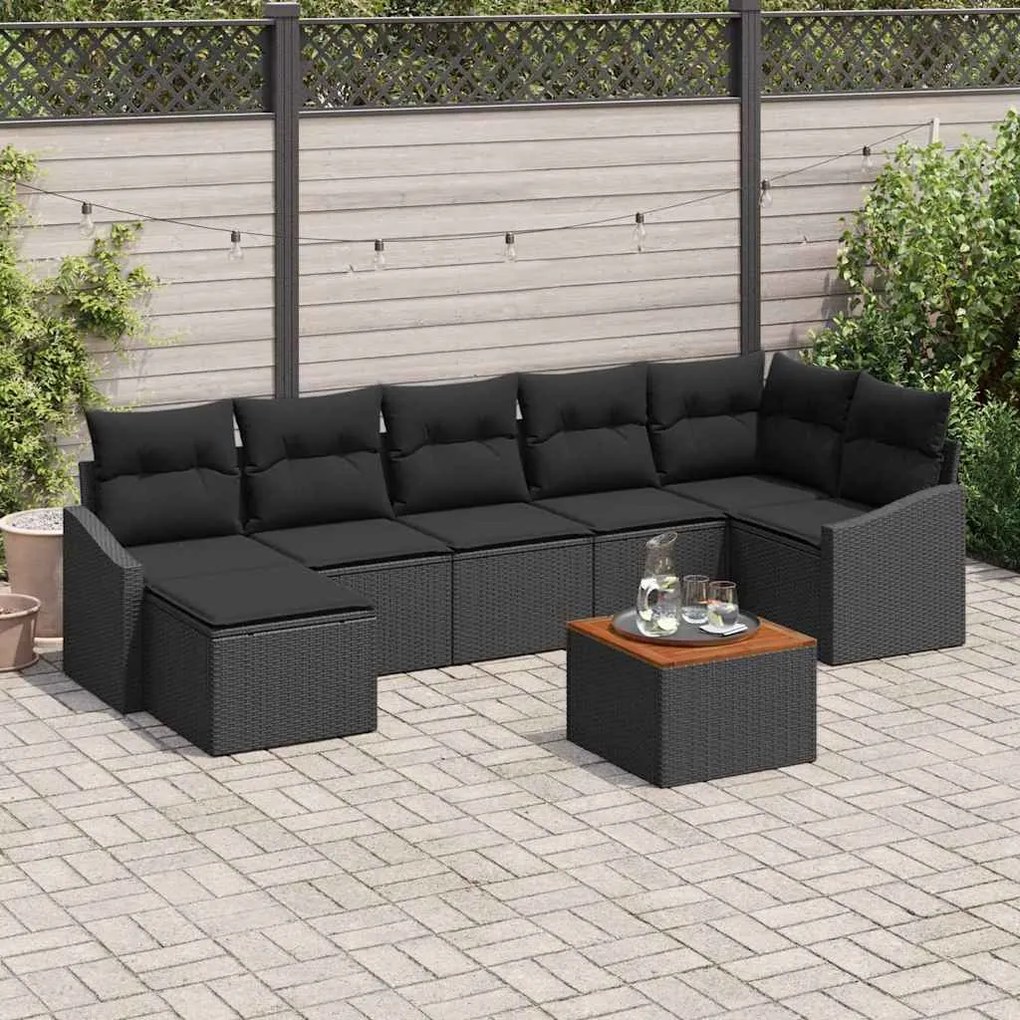 vidaXL Conjunto de Sofá de Jardim 8 pcs Preto vime PE