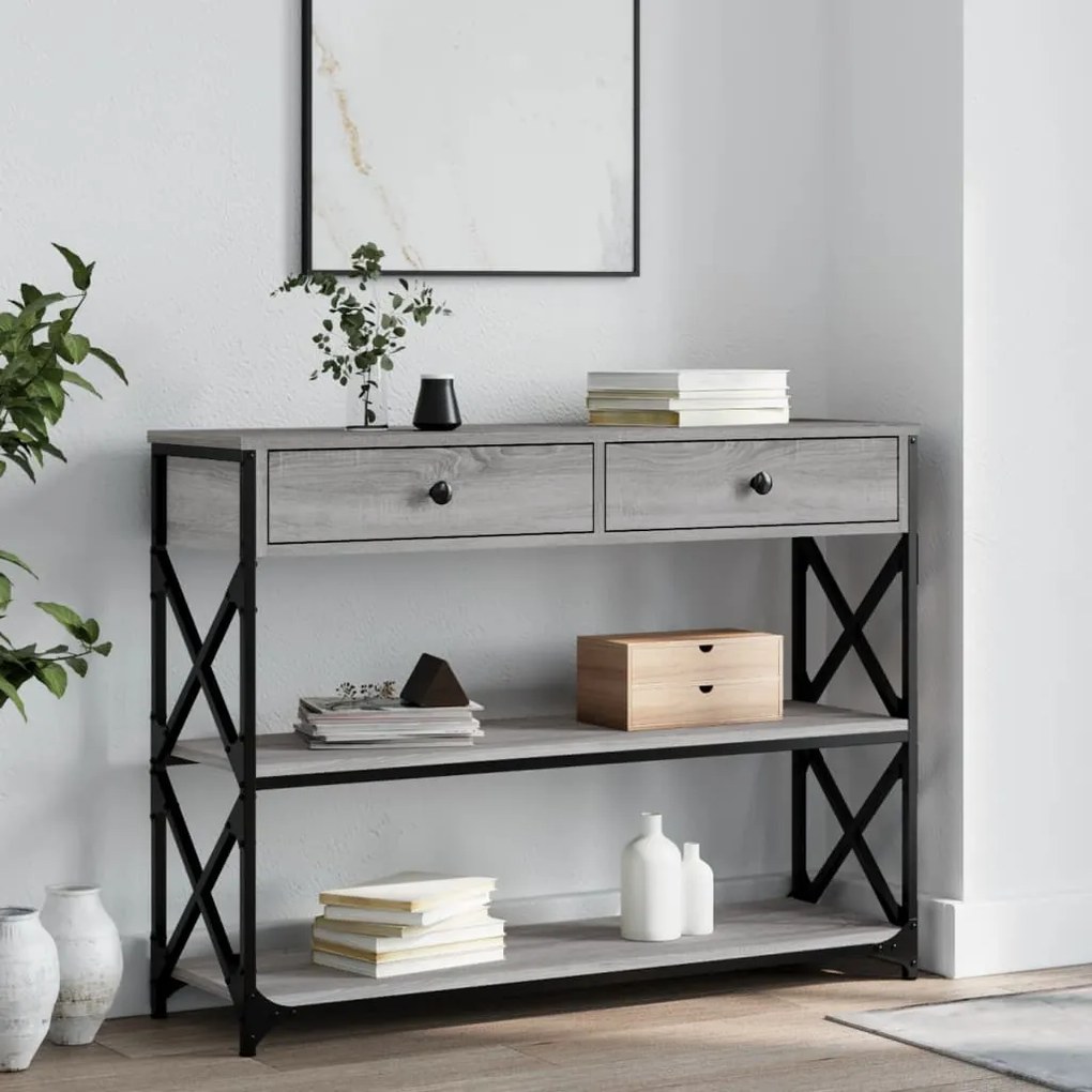 Mesa consola 100x28x75 cm derivados de madeira cinzento sonoma