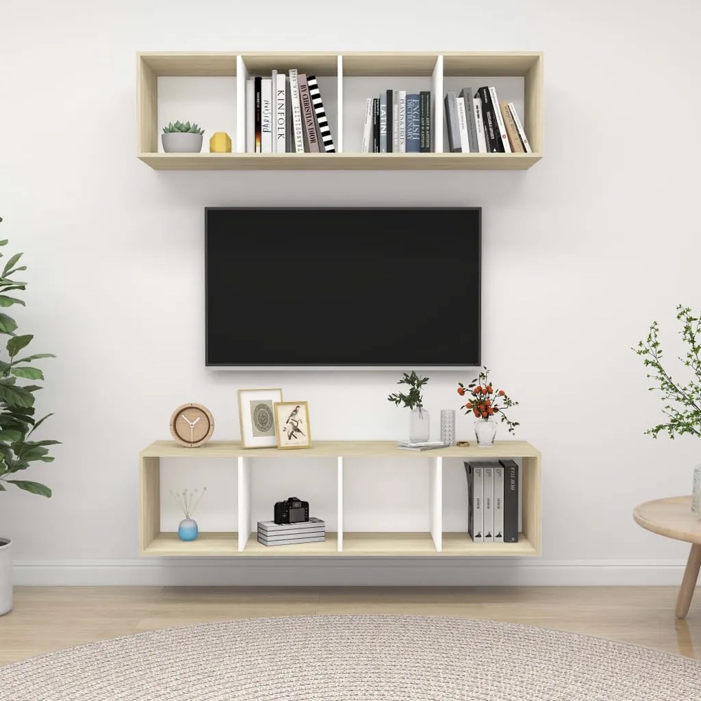 Armários de parede p/ TV 2pcs derivados madeira branco/sonoma