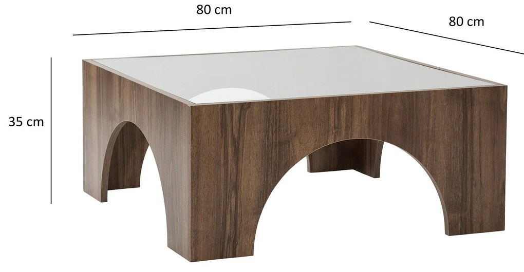 Mesa de Café Seine - Transparente e Nogueira - 80x35x80 cm