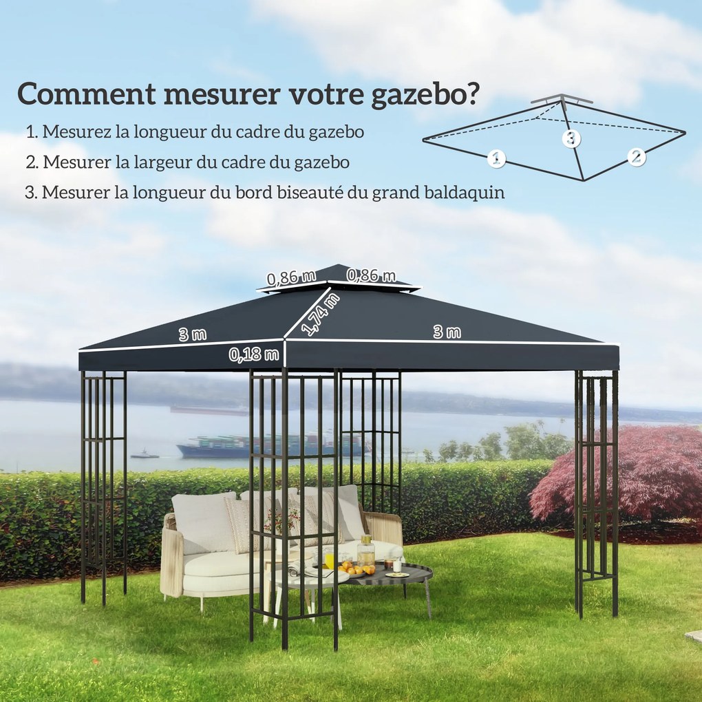 Cobertura de substituição para pergula de jardim (NÃO INLCUIDA) , poliéster, 3x3 m, cinzento antracite