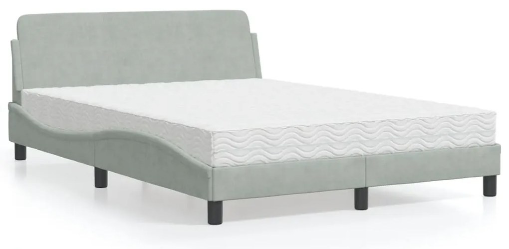 vidaXL Cama com colchão Dover 140x200 cm veludo cinzento-claro