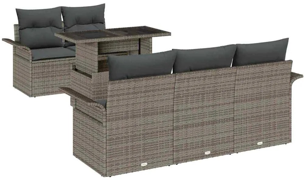 Conjunto de Sofás de Jardim com 6 Peças e Almofadas Cinza em Rattan Si