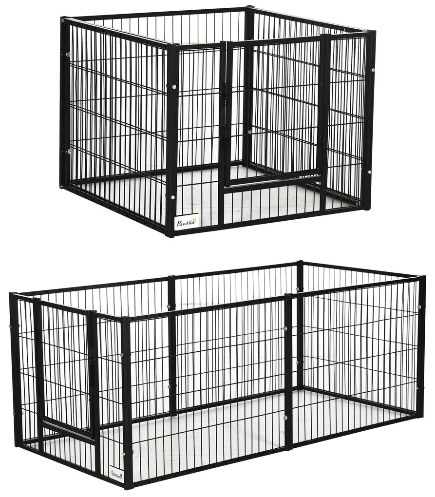 PawHut Parque para Cães de 6 Painéis com Largura Ajustável e Estrutura de Aço 82,5-150x79x61 cm Preto