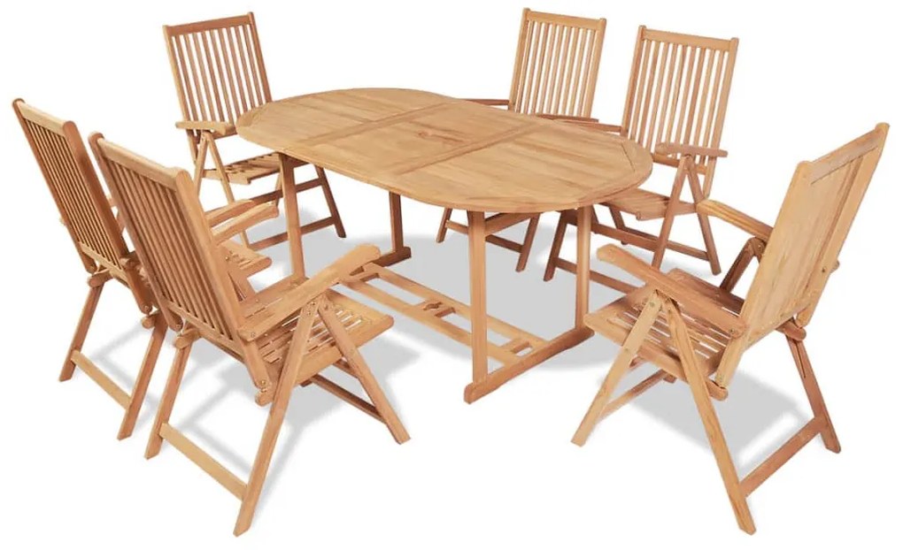 Conjunto Jantar Exterior c/ Cadeiras Dobráveis   Teca Maciça (7 pcs)