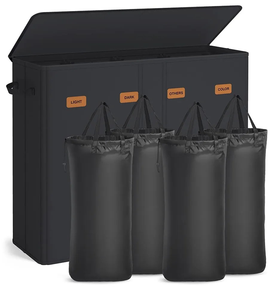 Cesto para roupa suja com três compartimentos (210L) 84 x 33 x 75 cm Preto