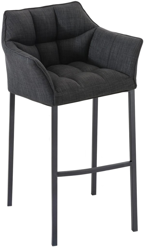 Banco de bar Damaso em tecido e com estrutura preta 64 x 110 x 48 cm Cinzento escuro