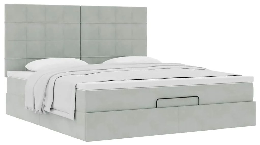 Estrutura cama otomana colchões 180x200cm veludo cinzento claro