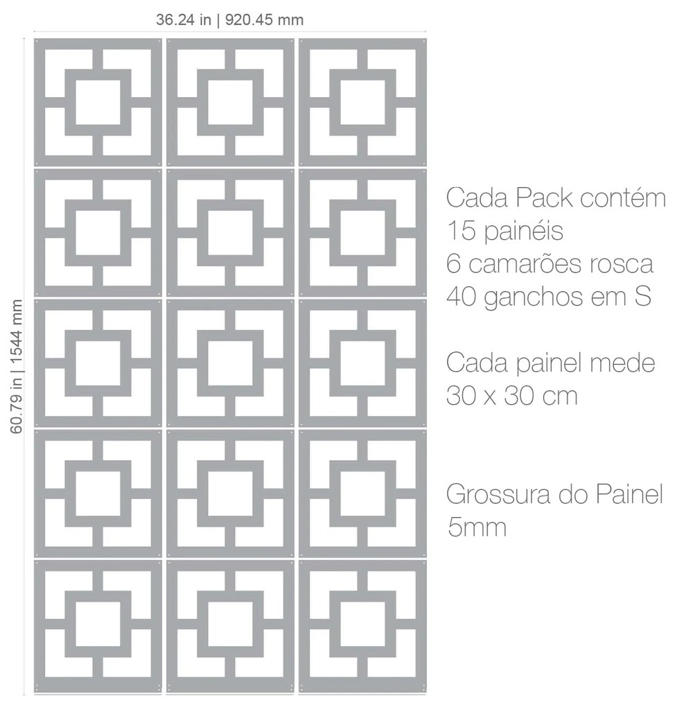 Biombo Suspenso Padrão Peniche (Tamanho: 30 x 30 cm, Material: PVC 5 mm, Cor PVC: Branco, PACKS: Pack de 15 Peças)