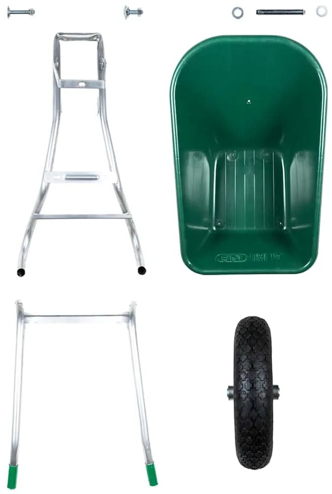 Carrinho de mão verde 90 l 150 kg aço galvanizado e plástico