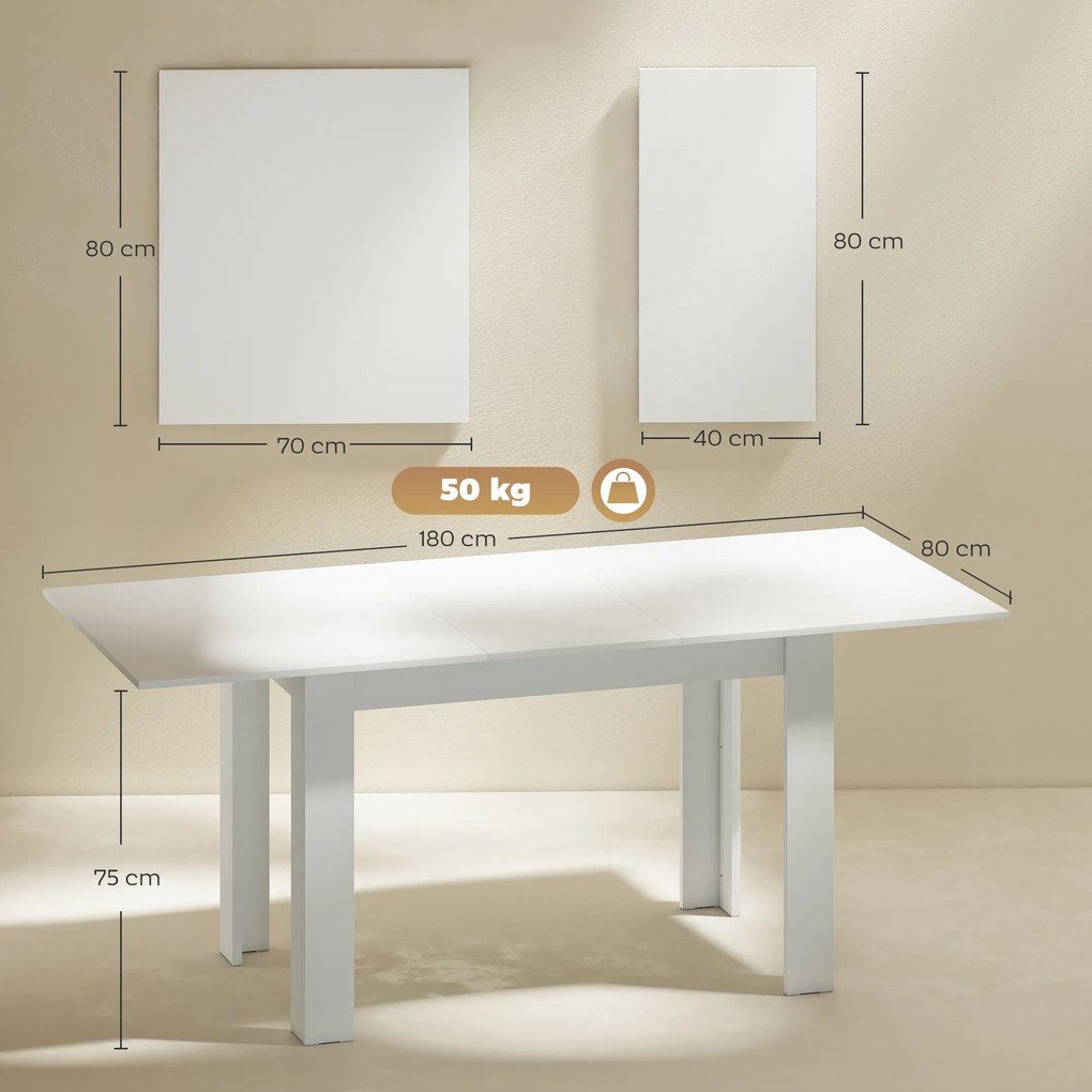 Mesa de jantar extensível 140-180 x 80 cm (CADEIRAS NÃO INCLUIDAS), mesa de cozinha retangular, para 6-8 pessoas, branca