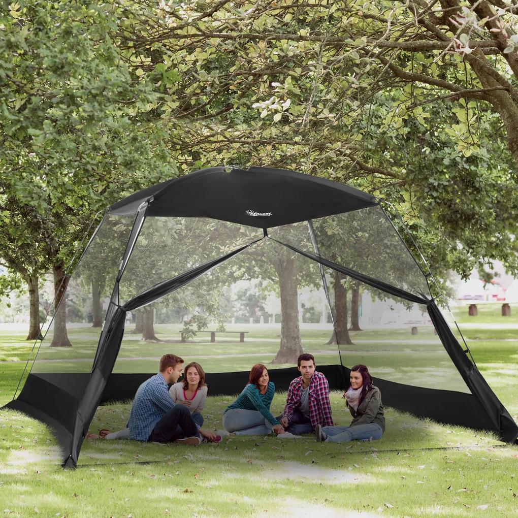 Outsunny Tenda de Jardim 3x3x2m Tenda para 4-6 Pessoas com 4 Telas Mosquiteiras e Porta Incluí Bolsa de Transporte Proteção Solar para Campismo Viagens Exterior Preto