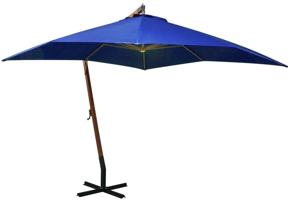 vidaXL Guarda-sol de jardim suspenso com poste abeto maciço azul-ciano