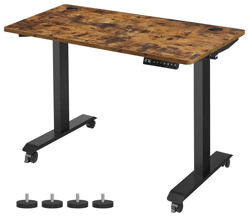 SONGMICS Mesa elétrica ajustável em altura, 60 x 120 cm, superfície de mesa, motor duplo, livremente ajustável, função de memória com 4 alturas, proteção de carga, marrom vintage/preto LSD201X01